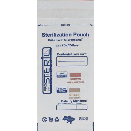 ProSteril sterilizaciniai vokai 75x150 mm BALTI, BE VIDINIŲ INDIKATORIŲ
